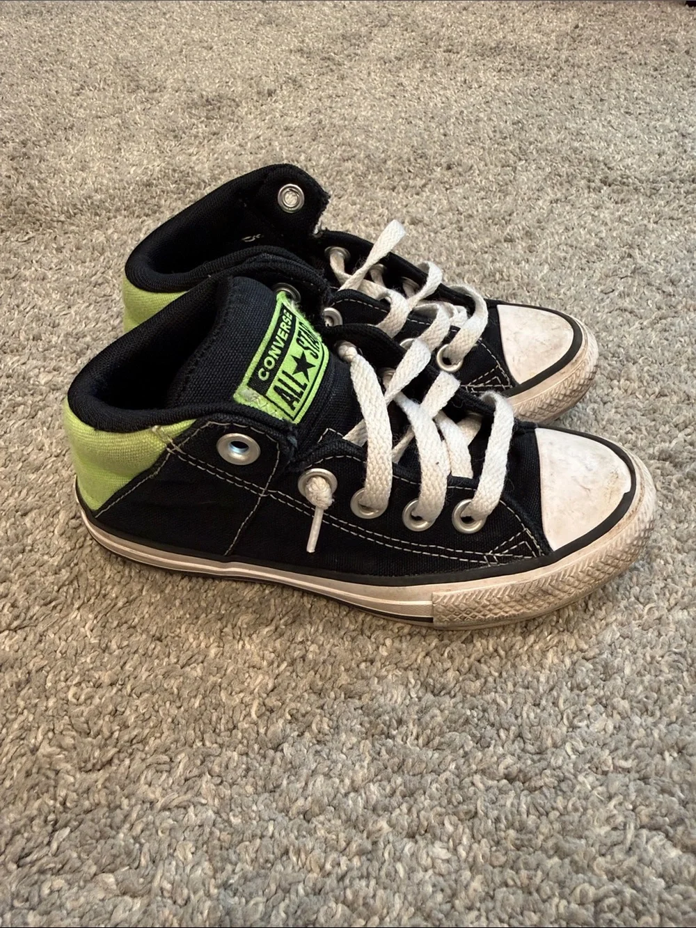 Converse | Black High-Top Sneakers with Lime Green Accents